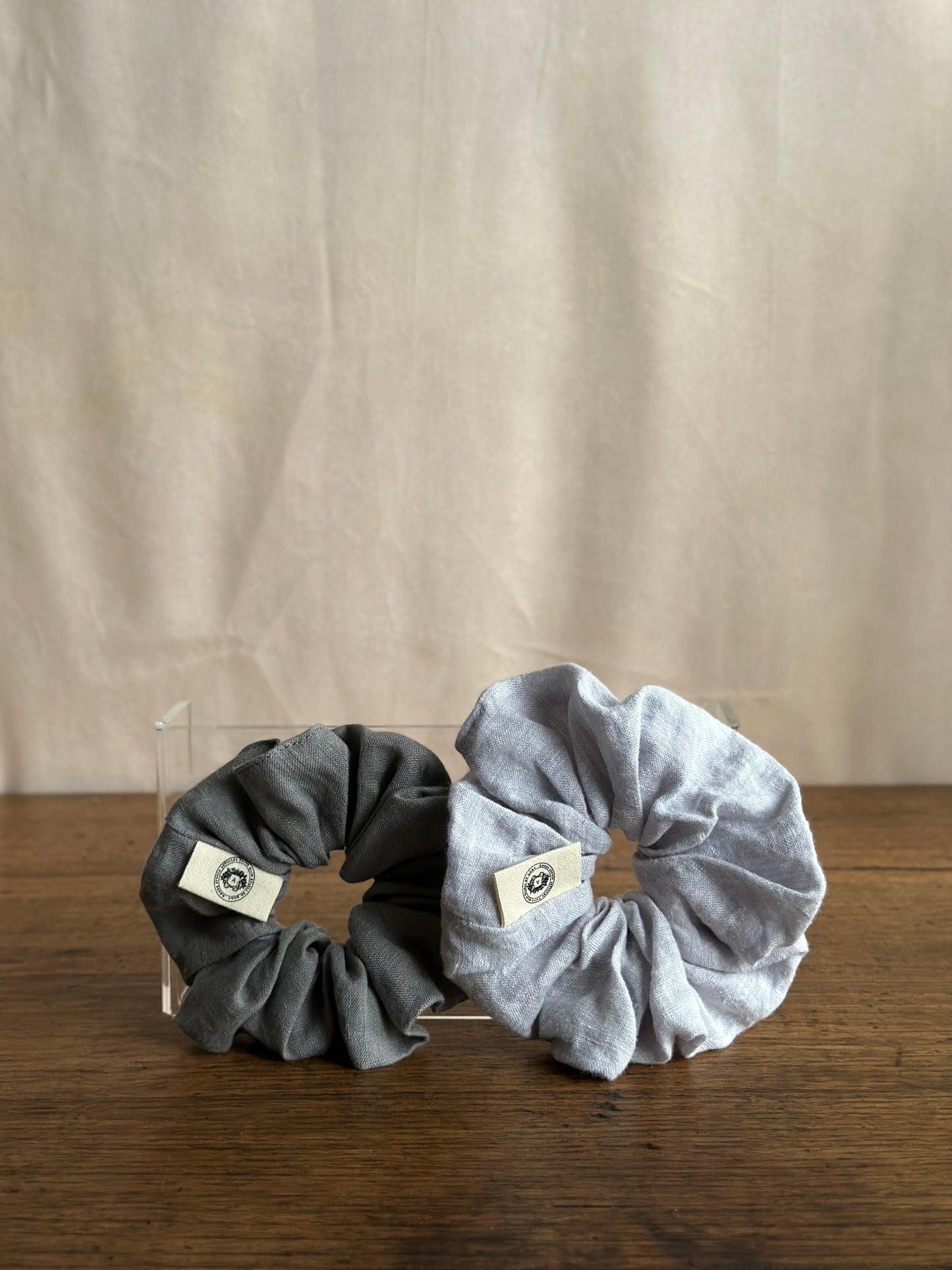 Chouchou en lin gris-bleu