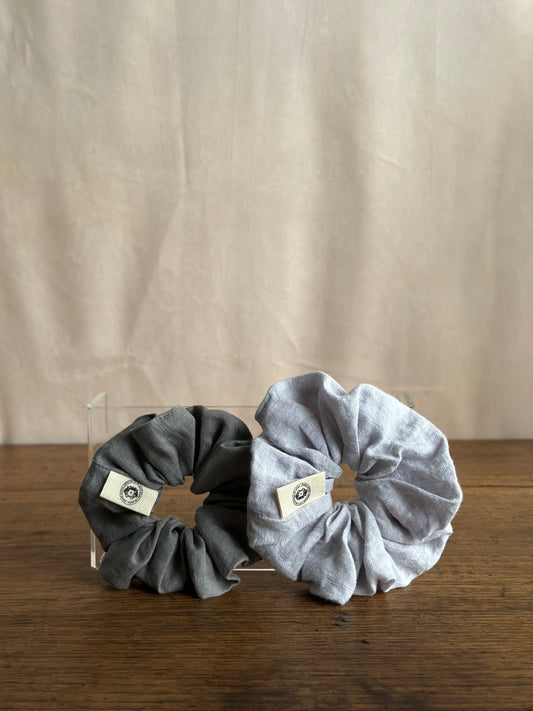 Chouchou en lin gris-bleu