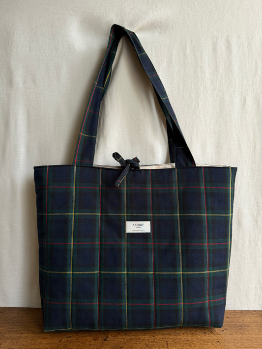 Tote bag à carreaux bleus