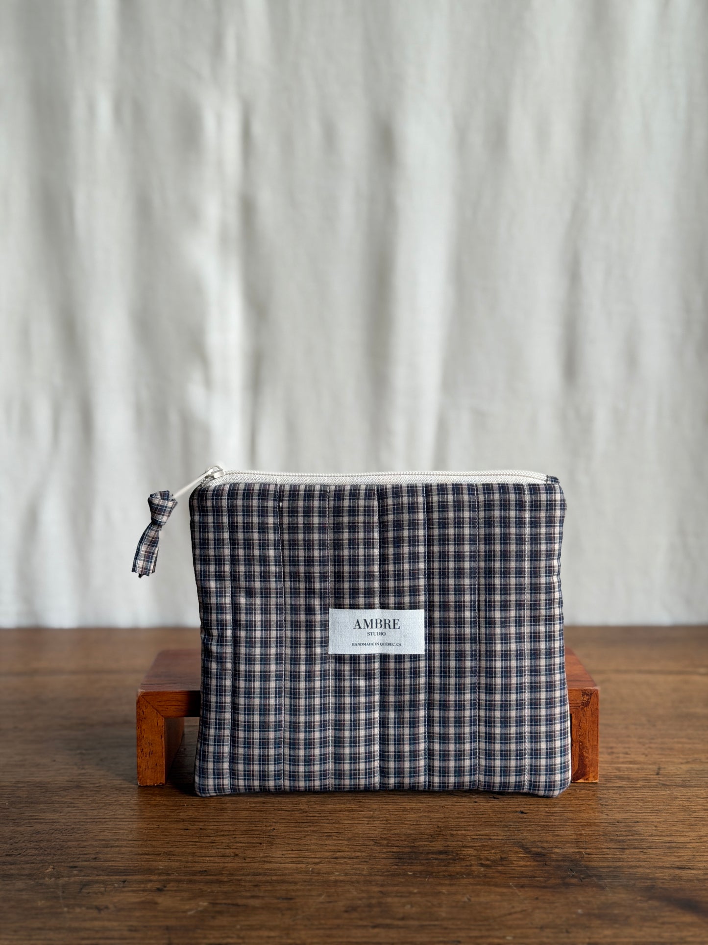 Pochette médium à carreaux bleu