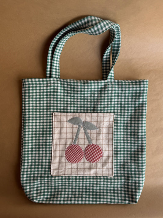 Tote bag cerises en coton épais