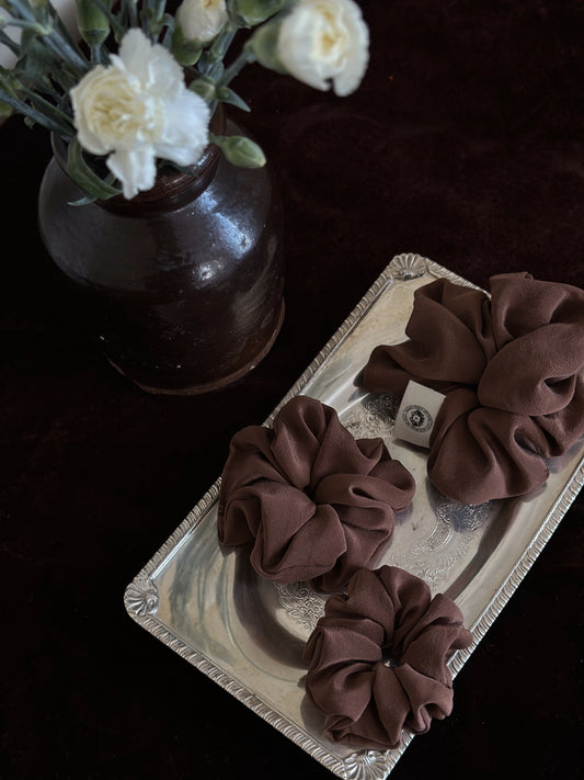 Trio de chouchou en soie marron