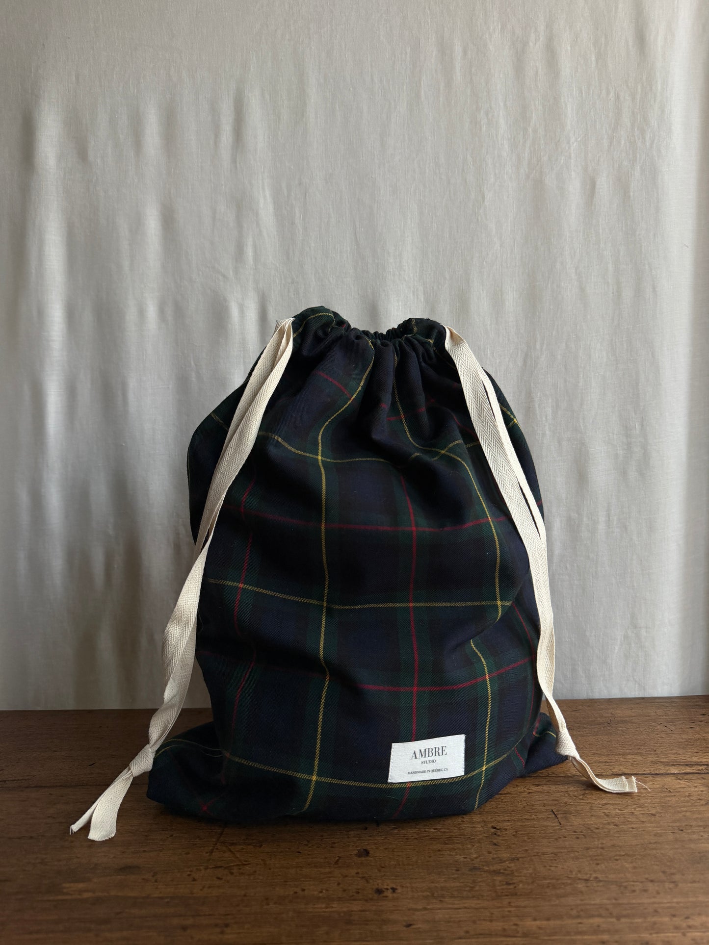 Trio de sacs en tissu à carreaux verts